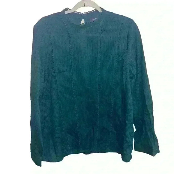 Modcloth Victorian Long Sleeve Blouse scallop-trimmed mock neckline Size L - Picture 3 of 5